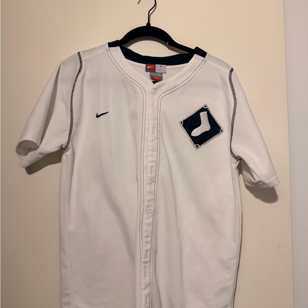 Nike White and Black Baseball Jersey